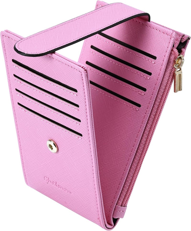 Chelmon Womens Wallet Slim RFID Blocking Bifold Multi Card Case Wallet with Zipper Pocket (Pink) - Image 1